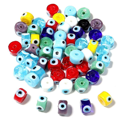 Lampwork Glass Beads Evil Eye Barrel 9mm Glossy Cylindrical 10pcs