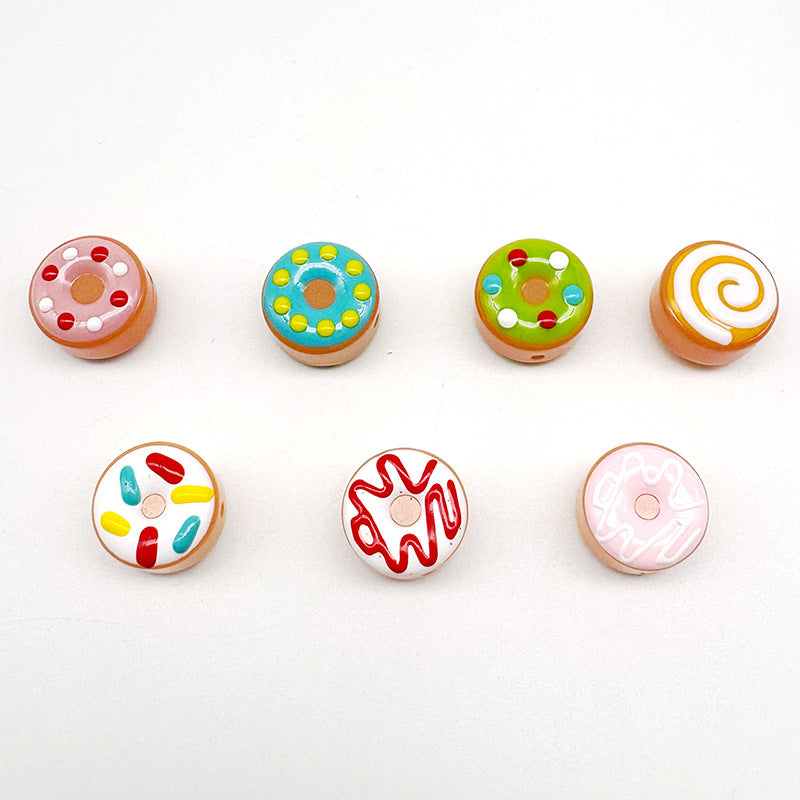 Lampwork Glass Beads Donut 15mm Hand Painted Glossy Finish 10pcs