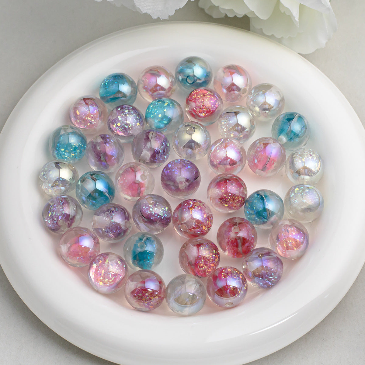 Glitter Resin Beads 16mm Round Clear Light Color 10pcs 5