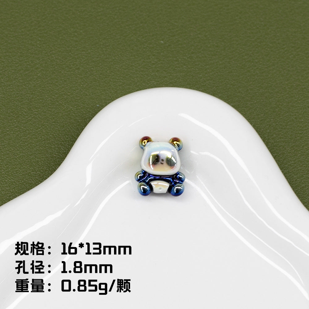 3D Panda Resin Beads 16-18mm Pearly White Metallic Blue Vertical Hole 20pcs 6
