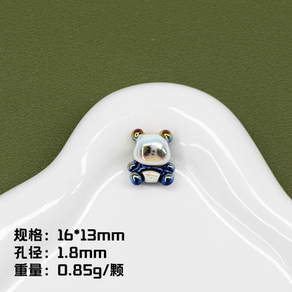 3D Panda Resin Beads 16-18mm Pearly White Metallic Blue Vertical Hole 20pcs 6
