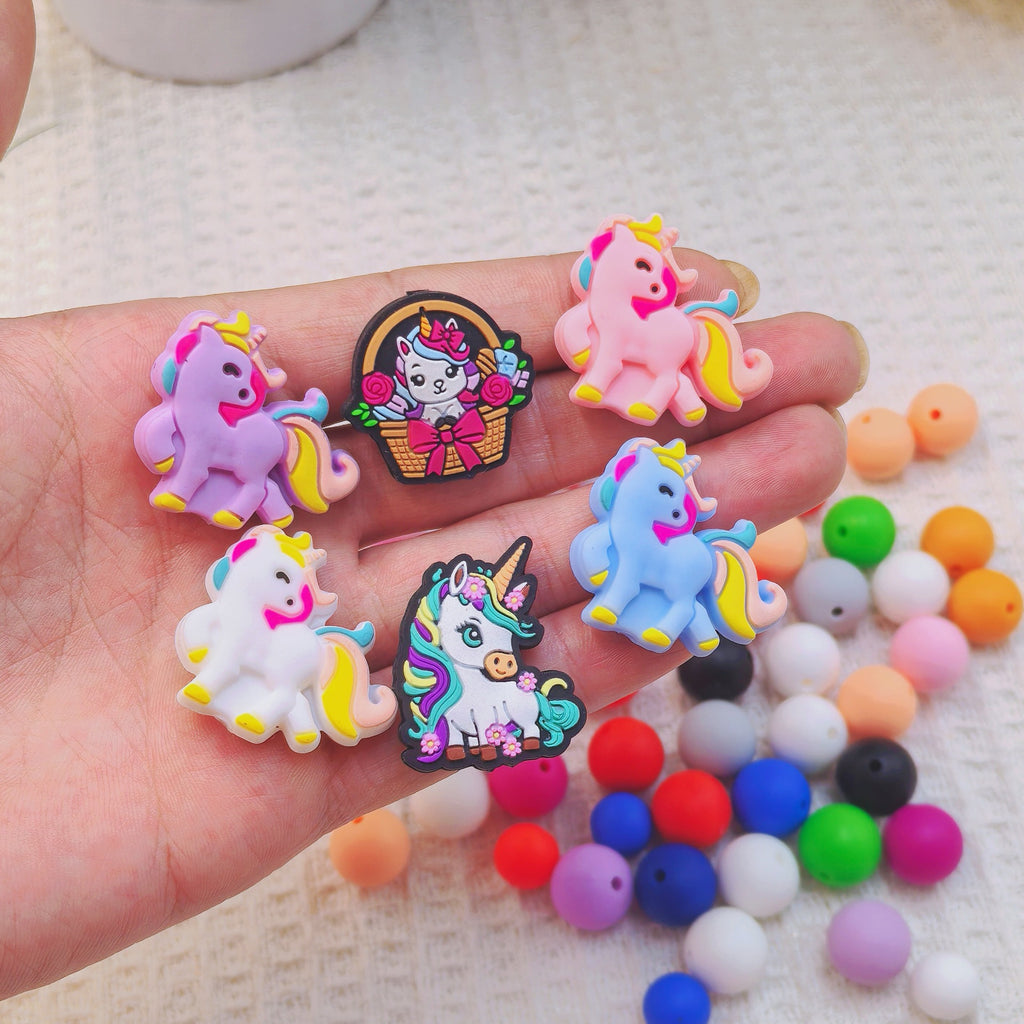 Silicone Focal Beads Unicorn Pastel Colors Bright Palette 20pcs
