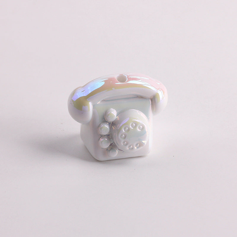 UV Plating Vintage 3D Landline Telephone Acrylic Beads 30mm 50pcs 6