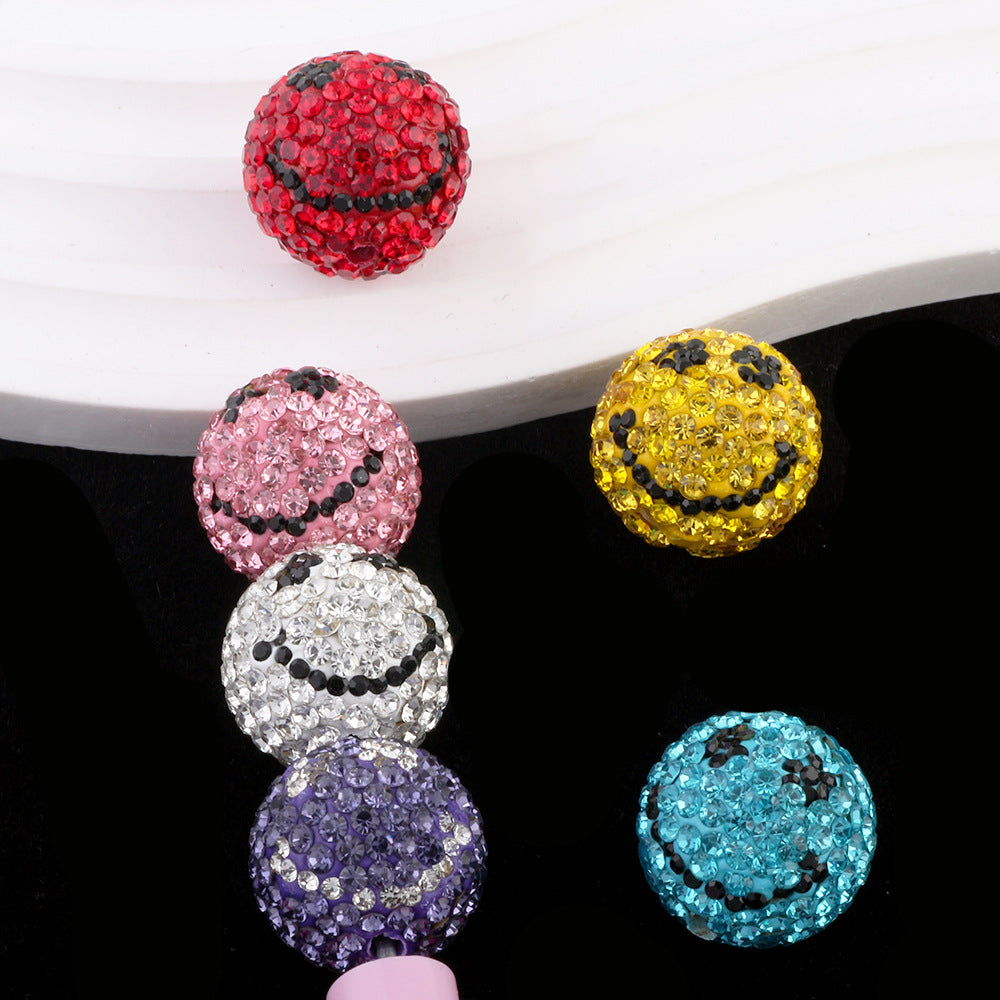 Smiley Face Bubblegum Rhinestone Beads 20mm Polymer Clay Full Rhinestones 6pcs 2