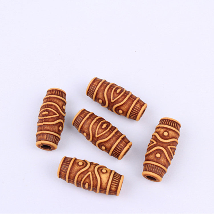 Oval Acrylic Beads Imitation Wood Pattern Orange Tribal 100pcs 4