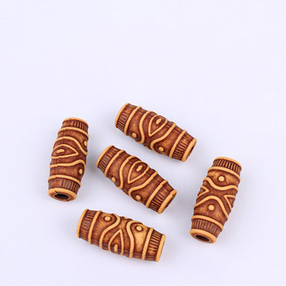Oval Acrylic Beads Imitation Wood Pattern Orange Tribal 100pcs 4
