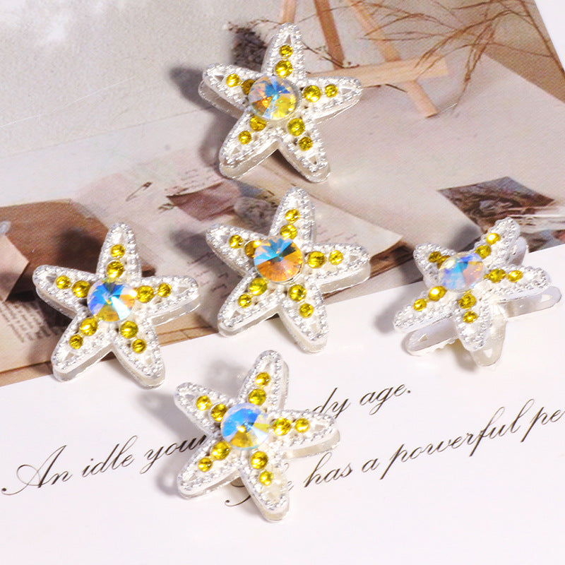 Double Sided Star Rhinestone Beads 21mm Alloy Encrusted 6pcs 8