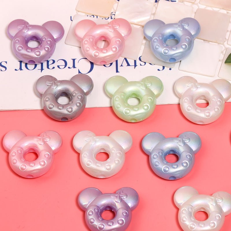 UV Plating Mickey Head Acrylic Beads 27x32mm Dotted Donut Shape 25pcs 4