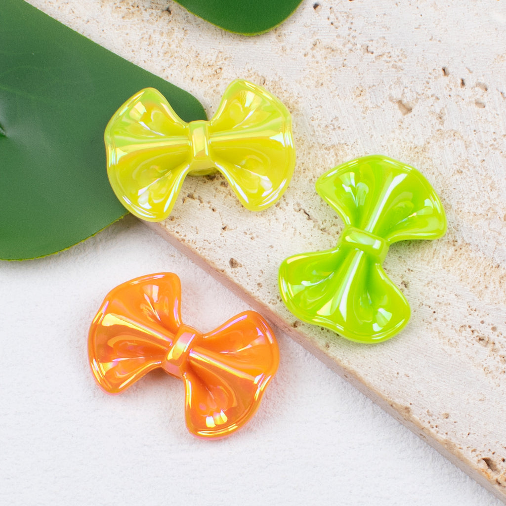 Plated Fat Bow Acrylic Beads 24mm Solid Glossy Color 100pcs 3