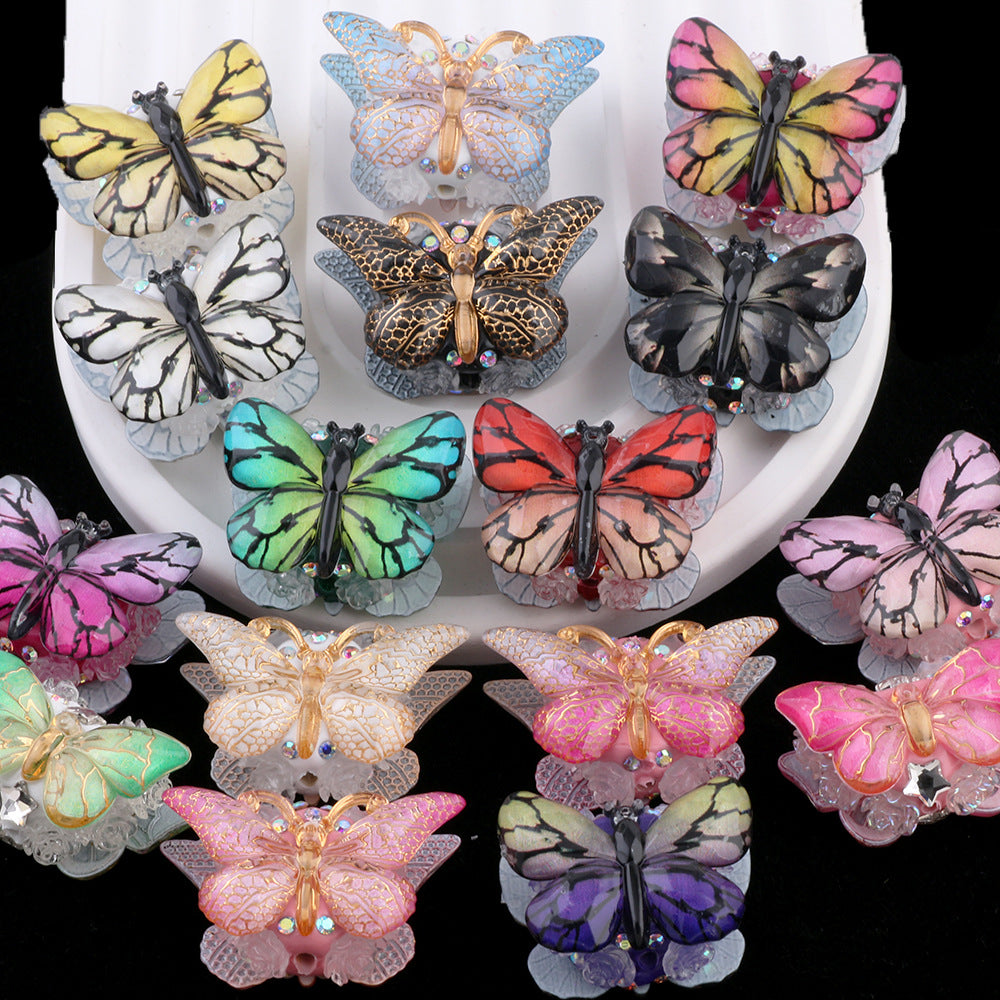 Vintage Radiant Butterfly Resin Beads 35mm Detailed Colorful 2pcs 3