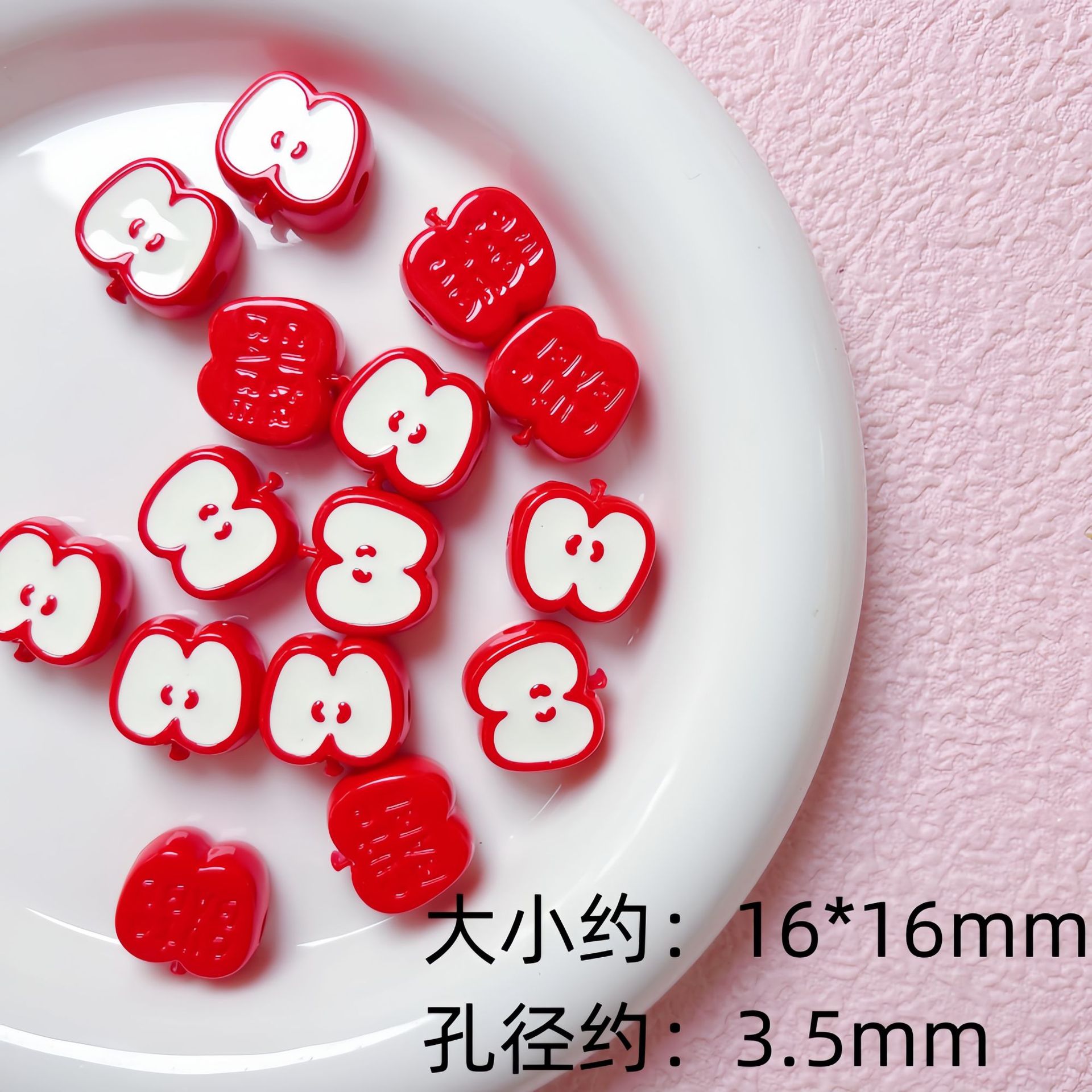 Painted Half Apple Acrylic Beads 16mm Glossy Enamel 10pcs 6