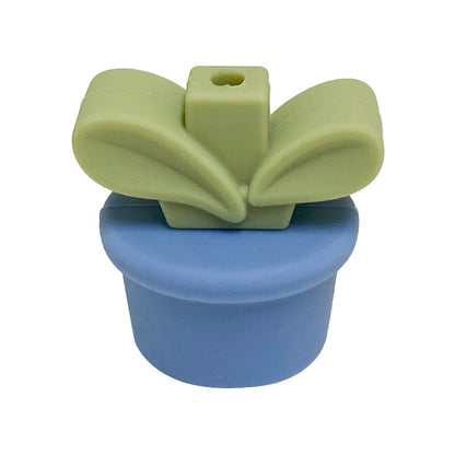 Silicone 3D Focal Beads Flowerpot Grass With Leaf Cluster 20pcs 23