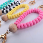 Silicone Beaded Flat Wristlet Keychain with Wood Accent 3
