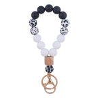 Leopard Wood Octagonal Silicone Bead Wristlet Keychain 6