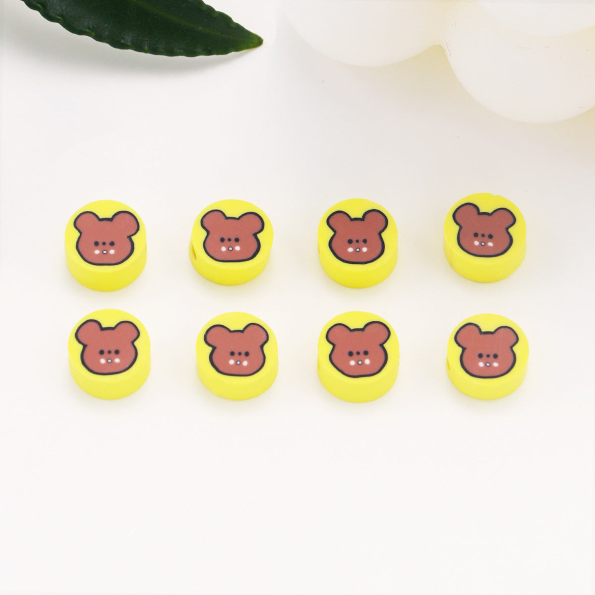 Butter Teddy Bear Clay Beads 9mm Yellow Animal Design 100pcs 3