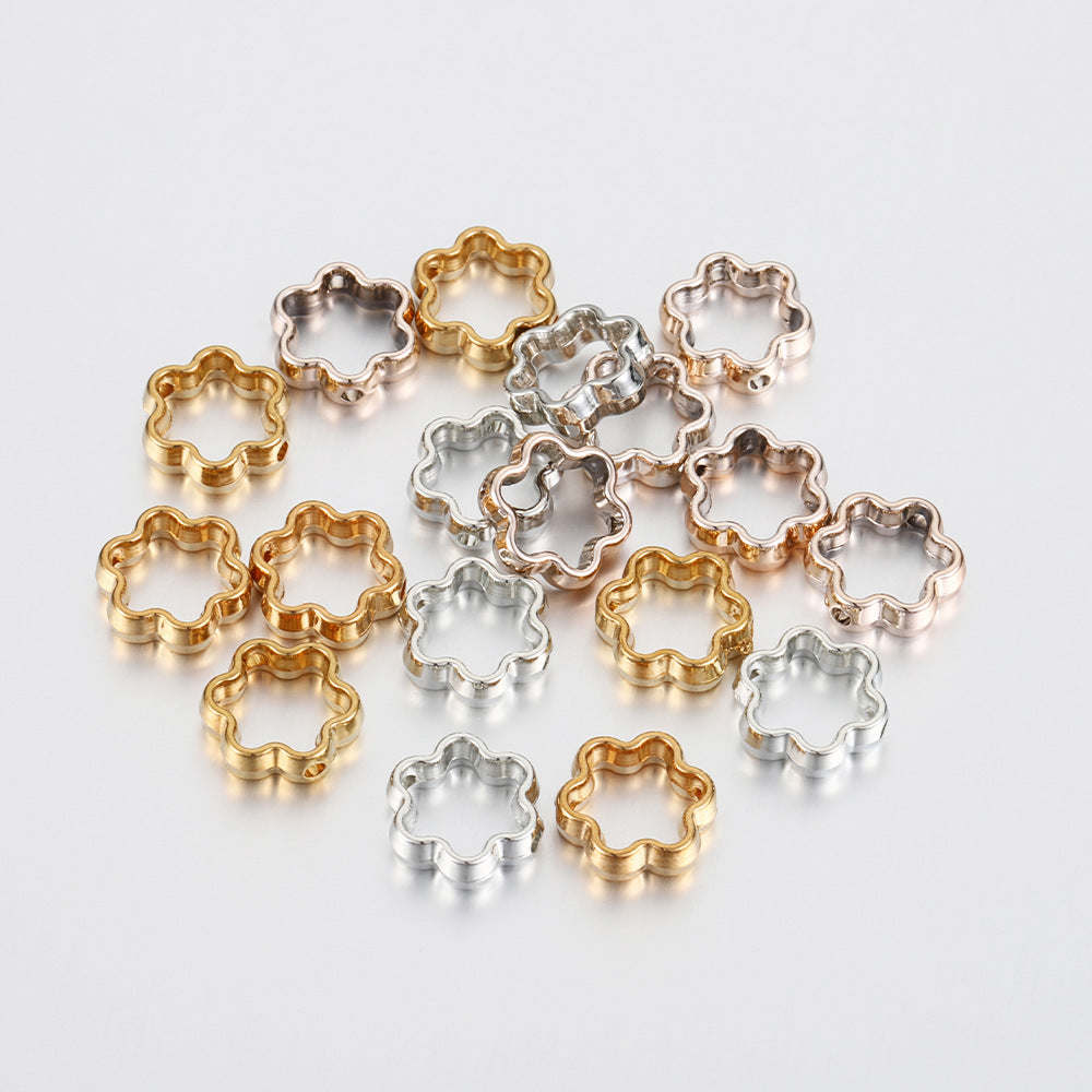Hollow Six Petal Flower CCB Plastic Beads 12mm Metallic Tones 100pcs 5