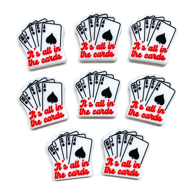 Silicone Focal Beads Poker Cards Red Script Black Spades 20pcs 3