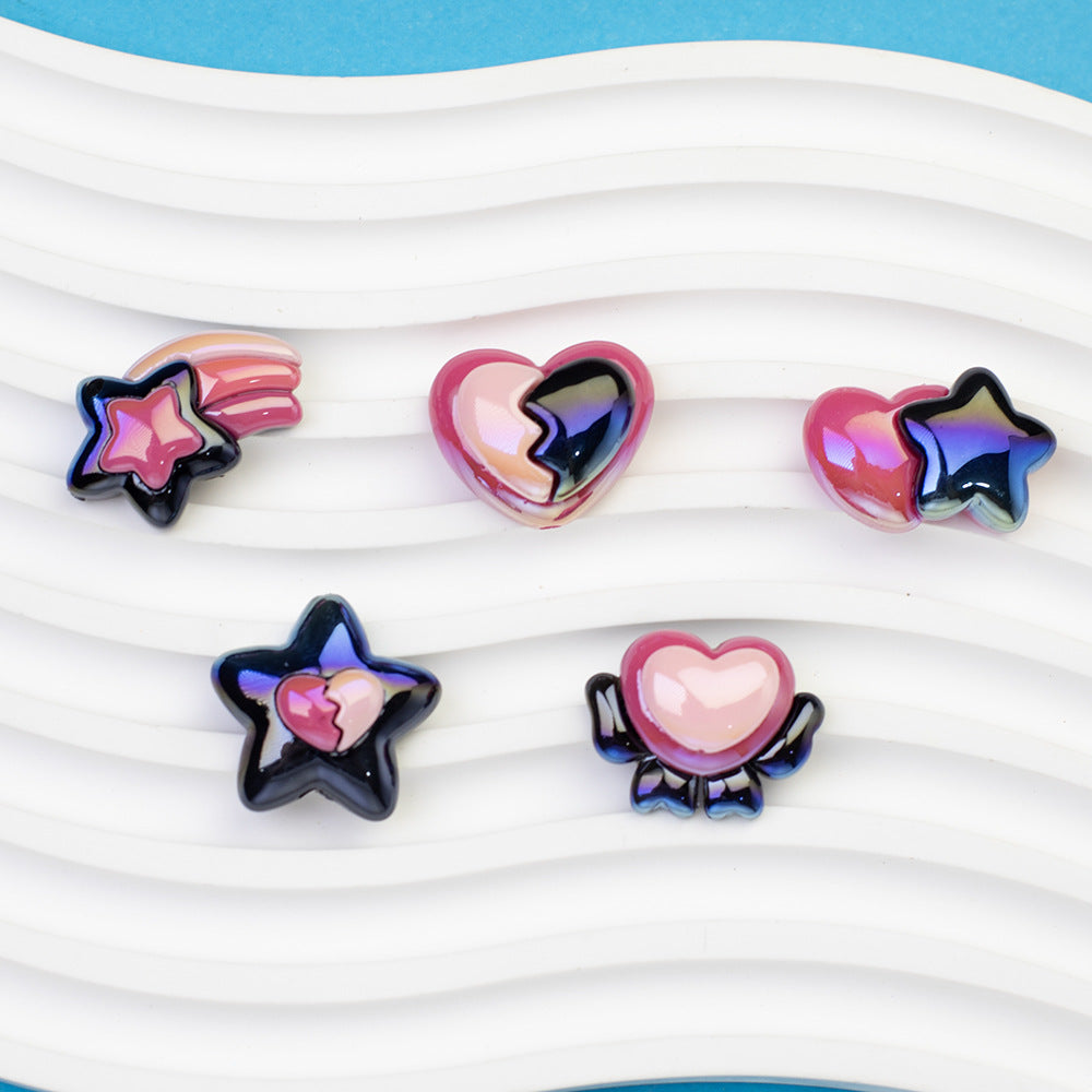 Sweet And Sassy Heart Star Resin Beads Glossy Pink Purple 20pcs