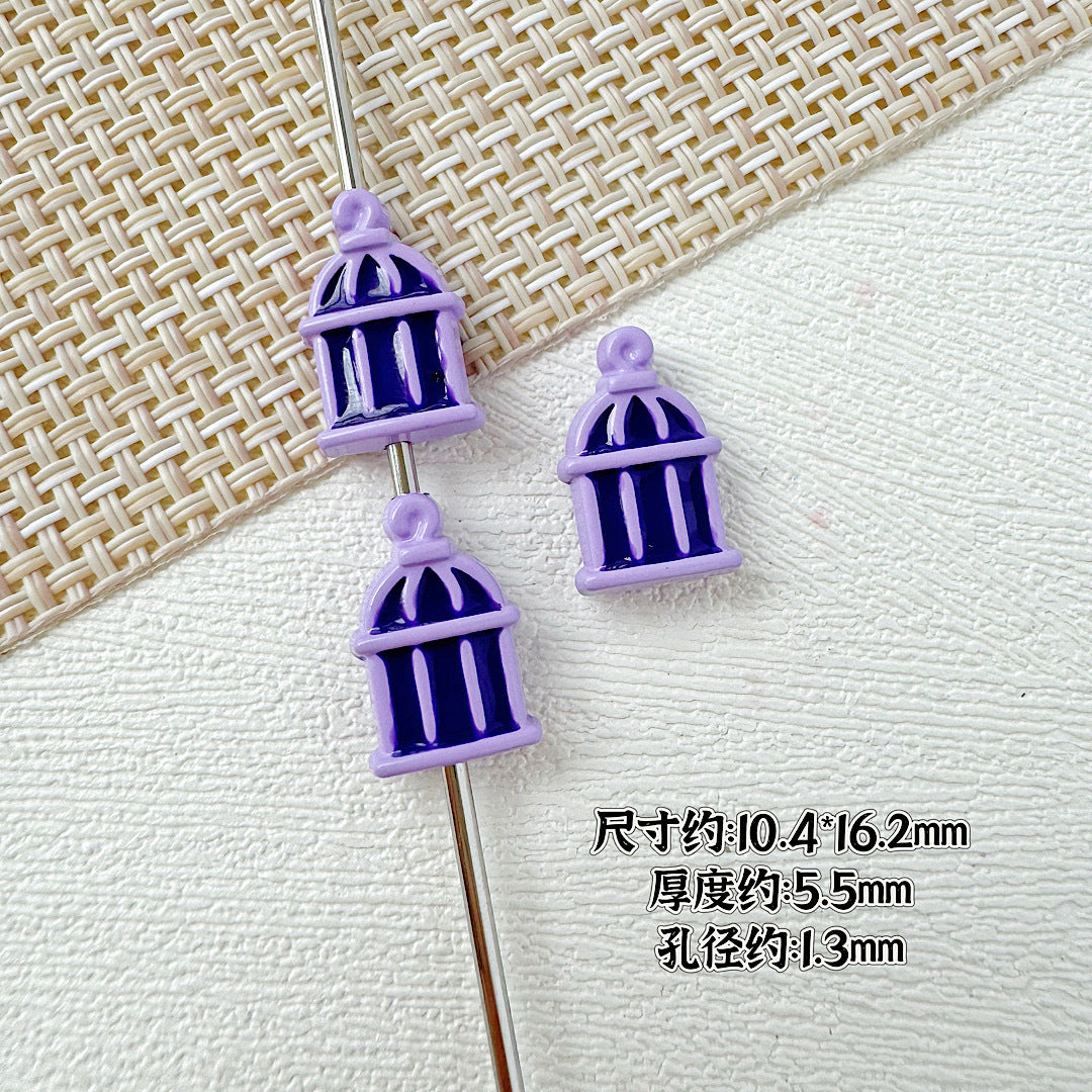 Christmas Tree and Birdcage Metal Beads 13-16mm Baking Painted 10pcs 19