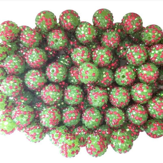 Rhinestone Bubblegum Beads 10-22mm Christmas Red Green Dotted 5pcs 2