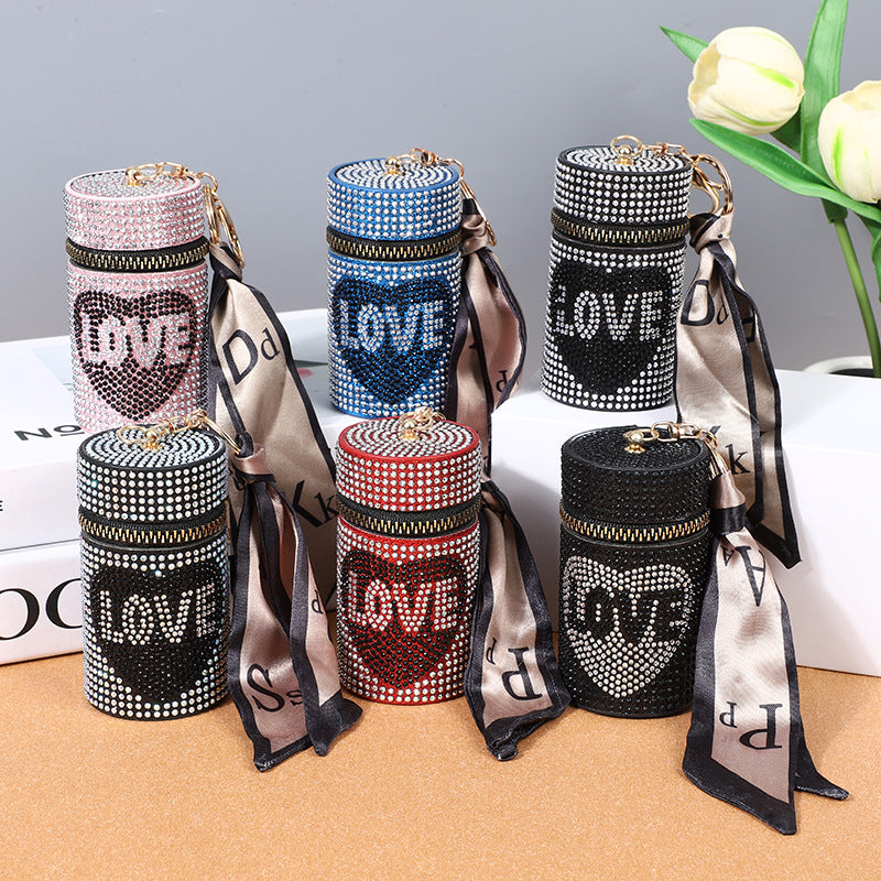 Rhinestone Love Heart Coin Purse Keychain with Scarf Accent