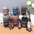 Rhinestone Love Heart Coin Purse Keychain with Scarf Accent