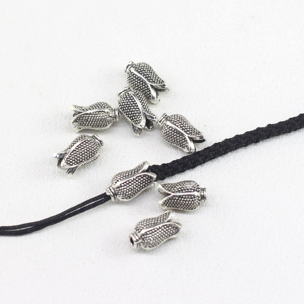 Tulip Metal Beads 9mm 11mm Vintage Distressed Antique Silver 100pcs 5