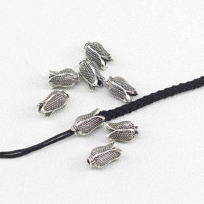 Tulip Metal Beads 9mm 11mm Vintage Distressed Antique Silver 100pcs 5