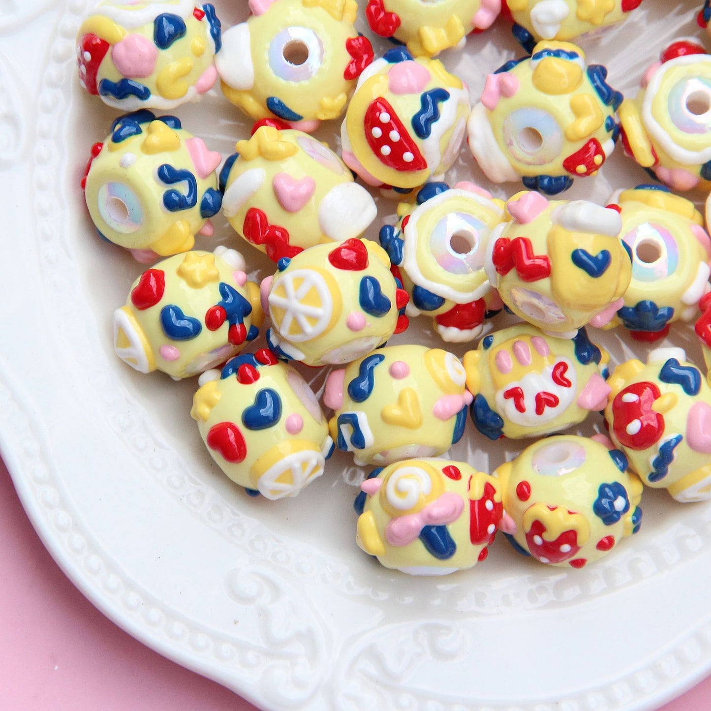 Hand Painted Animal Cream Cake Acrylic Beads 18-23mm Colorful 10pcs 3