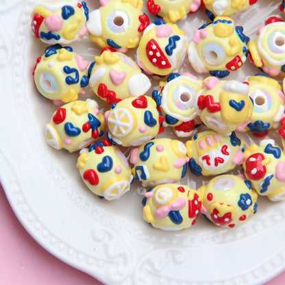 Hand Painted Animal Cream Cake Acrylic Beads 18-23mm Colorful 10pcs 3