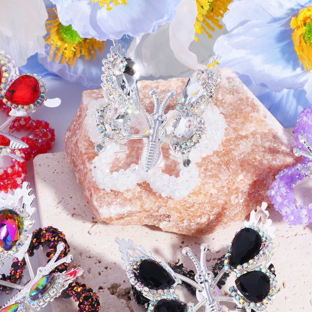 Fancy Butterfly Rhinestone Beads Alloy Spring Action Wings 5pcs 3