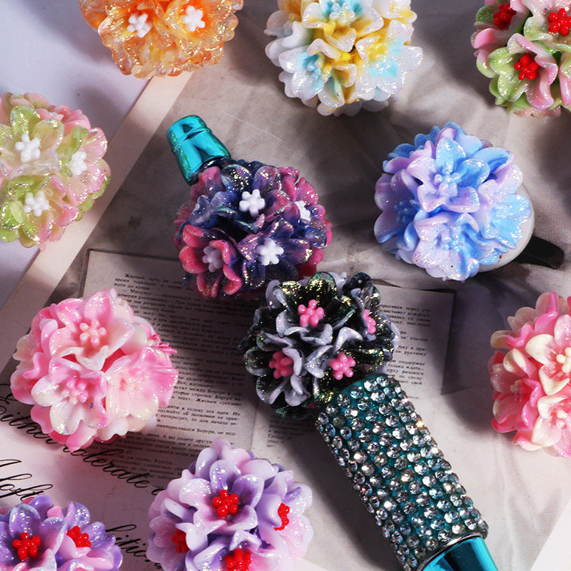 Floral Bubblegum Beads 25mm Dual Color Five-petal Flower Cluster 5pcs