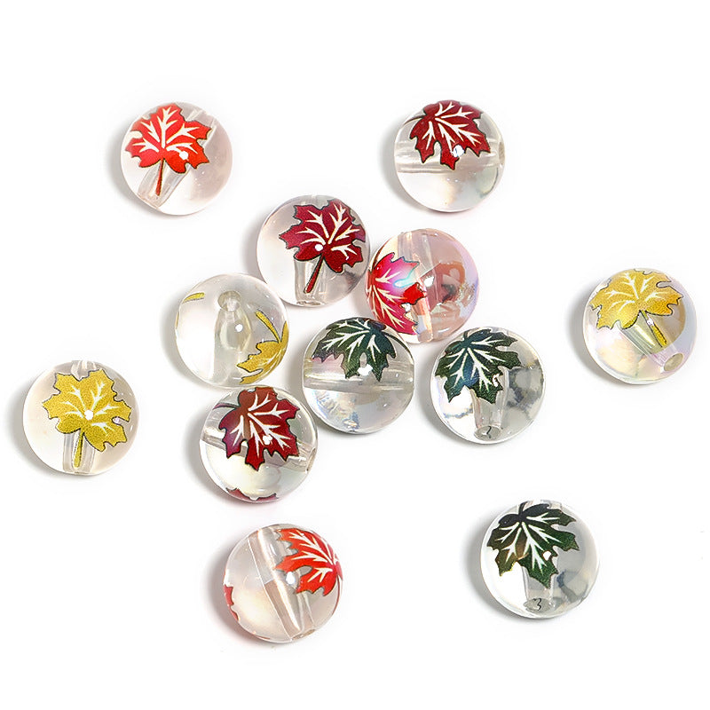 Transparent Maple Leaf Acrylic Beads 16mm Printed Thanksgiving 50pcs 6