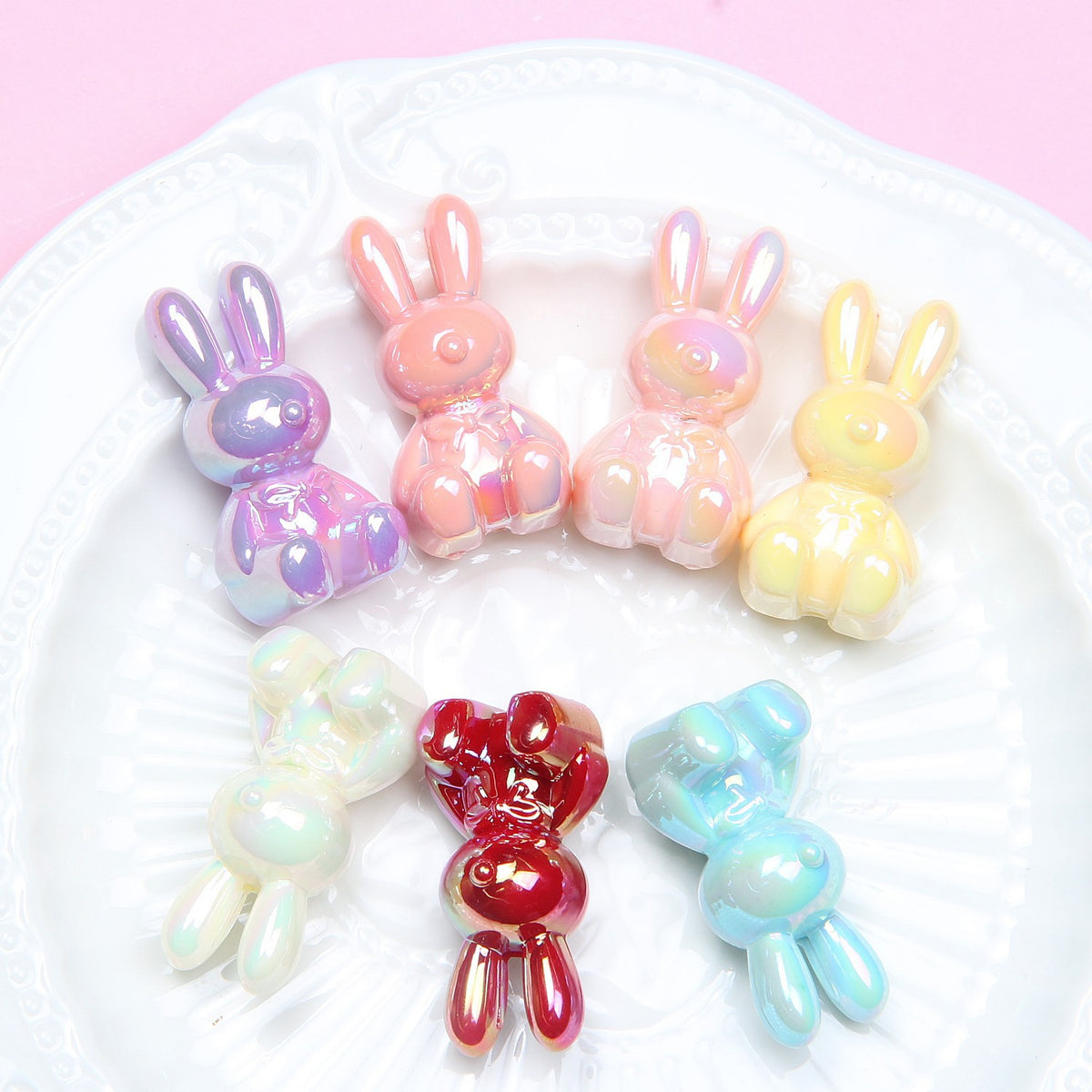 Glow Bunny Acrylic Beads 35mm UV Plating Pastel Colors 10pcs 4