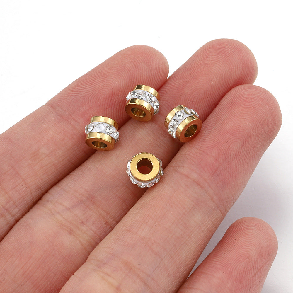 Stainless Steel Tube Metal Beads 7mm Rhinestone Embeded 10pcs 5