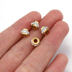 Stainless Steel Tube Metal Beads 7mm Rhinestone Embeded 10pcs 5