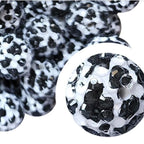Rhinestone Bubblegum Beads 20mm Black White Cow Pattern 5pcs