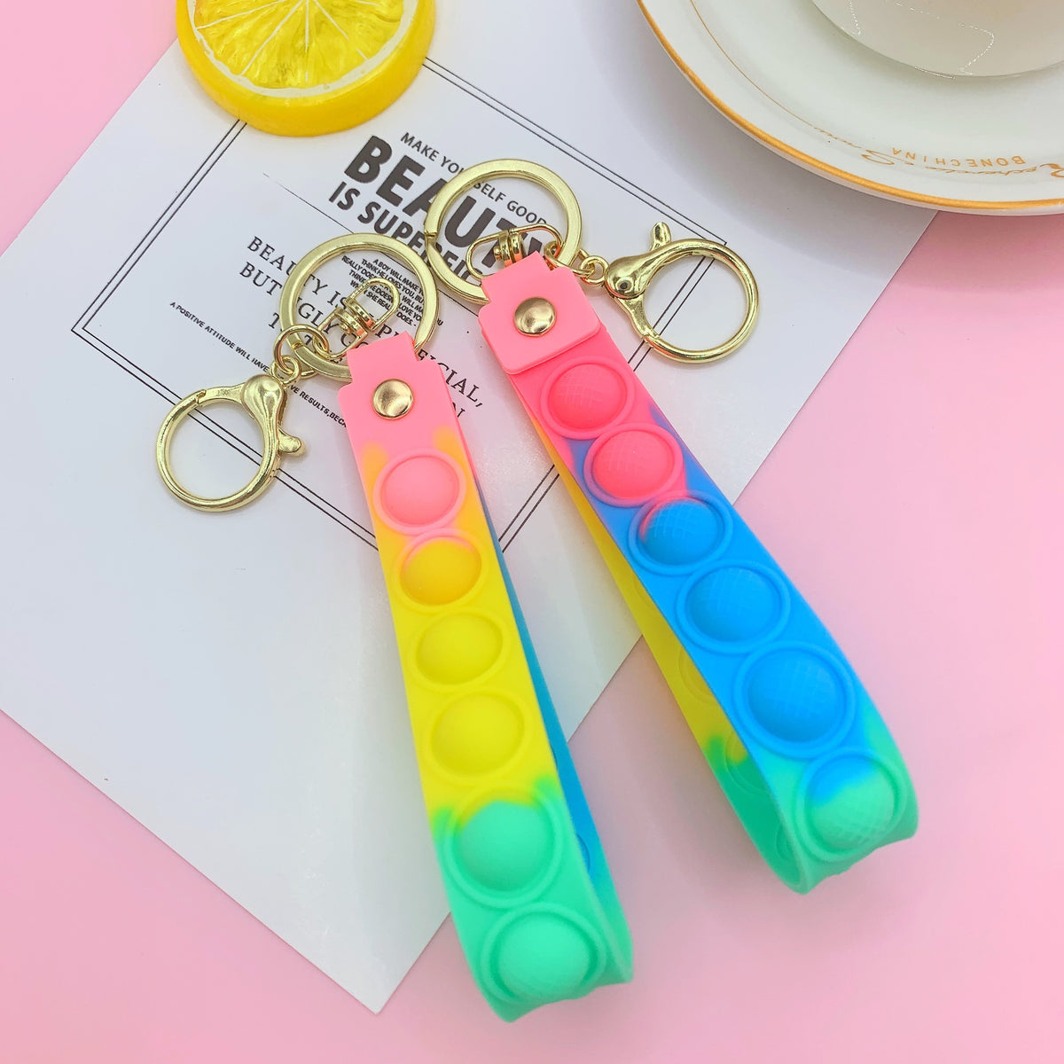 Silicone Bubble Pop Wristlet Keychain Colorful Stress Relief Fit 6