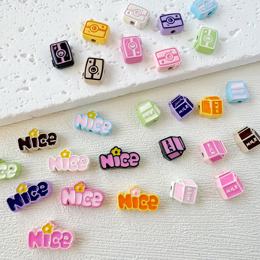 Camera Milk Carton Painted Metal Beads Glossy Enamel 20pcs 2