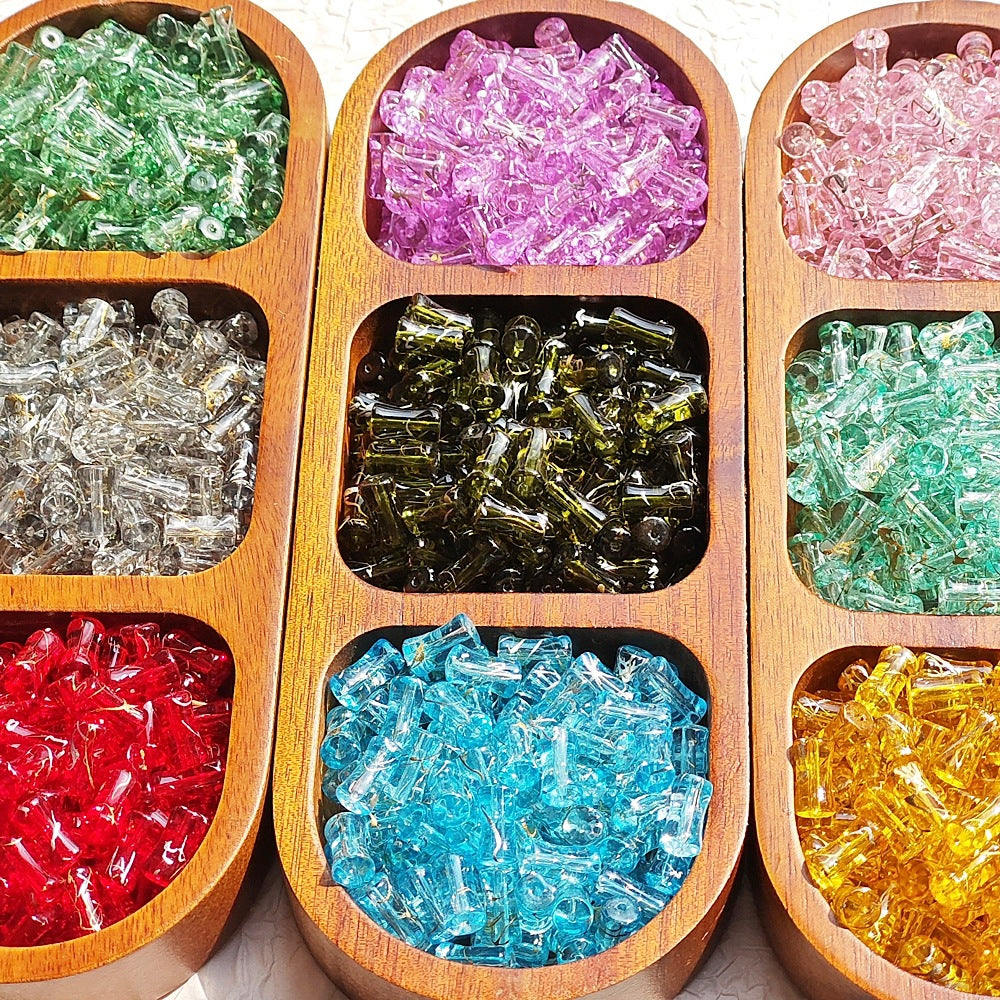Bamboo Brushed Transparent Glass Beads 6x12mm Mixed Colors 50pcs 4