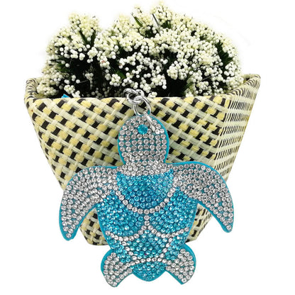 Cartoon Turtle Rhinestone Keychain with Leather Tassel Zinc Alloy 5