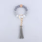 Silicone Beaded Wristlet Keychain with Wooden Beads and Leather Tassel 8cm 15