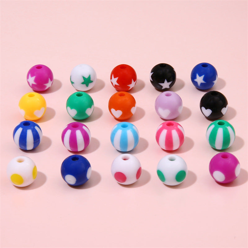 Heart Round Acrylic Beads 12mm Colored Striped Printed 10pcs 2