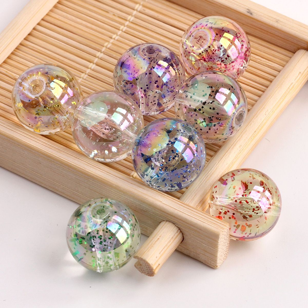 Plated Bubblegum Beads 18-20mm Transparent Mylar Flakes Filled 100g 2