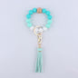 Silicone Beaded Wristlet Keychain with Wooden Beads and Leather Tassel 8cm 13
