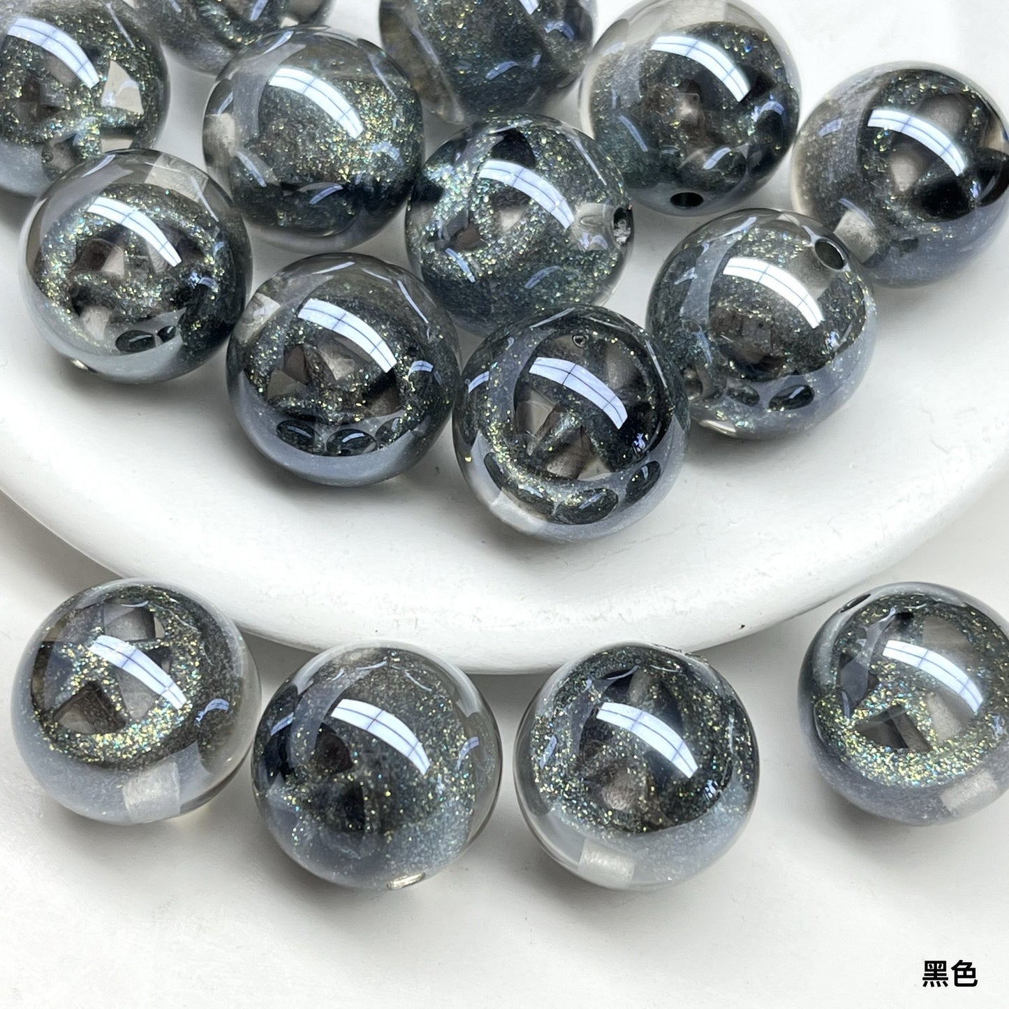 Shimmer Star Pattern Resin Round Beads 16mm Pink 10pcs 8