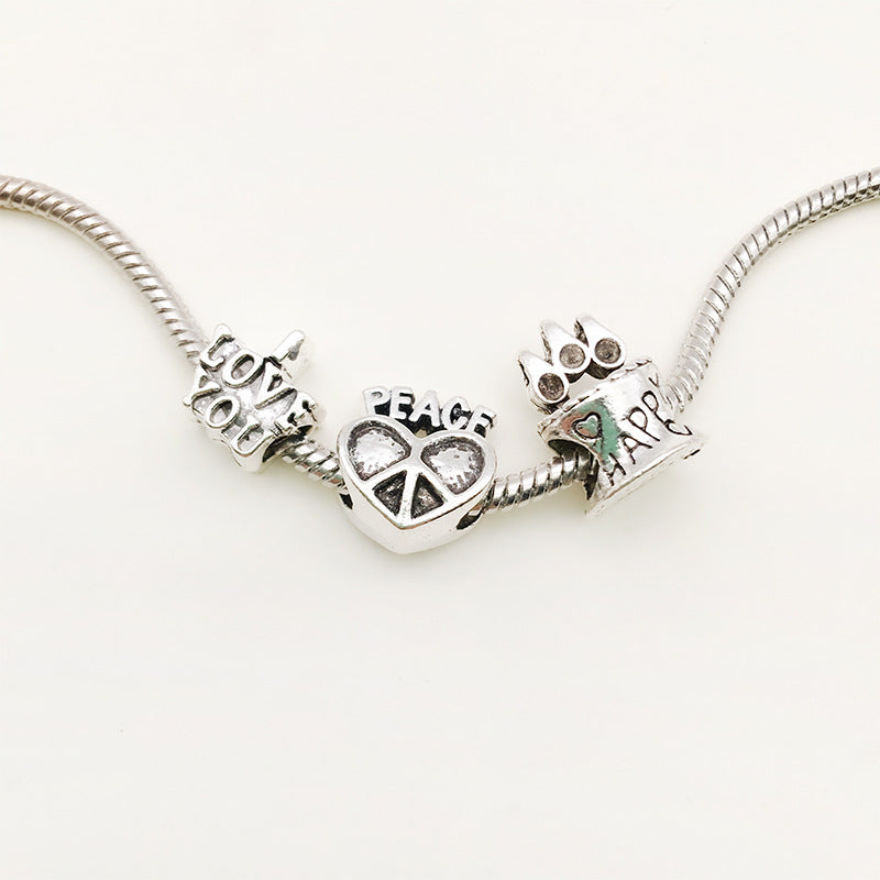 Heart Metal Beads Large Hole Antique Silver Tone 50pcs 3