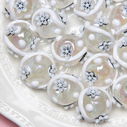 Painted Flower Acrylic Beads 16mm Round 14x18mm Square Purple Hand Painted 1pc 19
