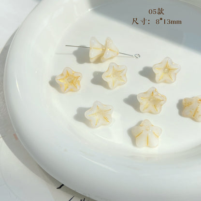 Lampwork Glass Beads Lily Flower 8mm 13mm Gilded Details 8pcs 8