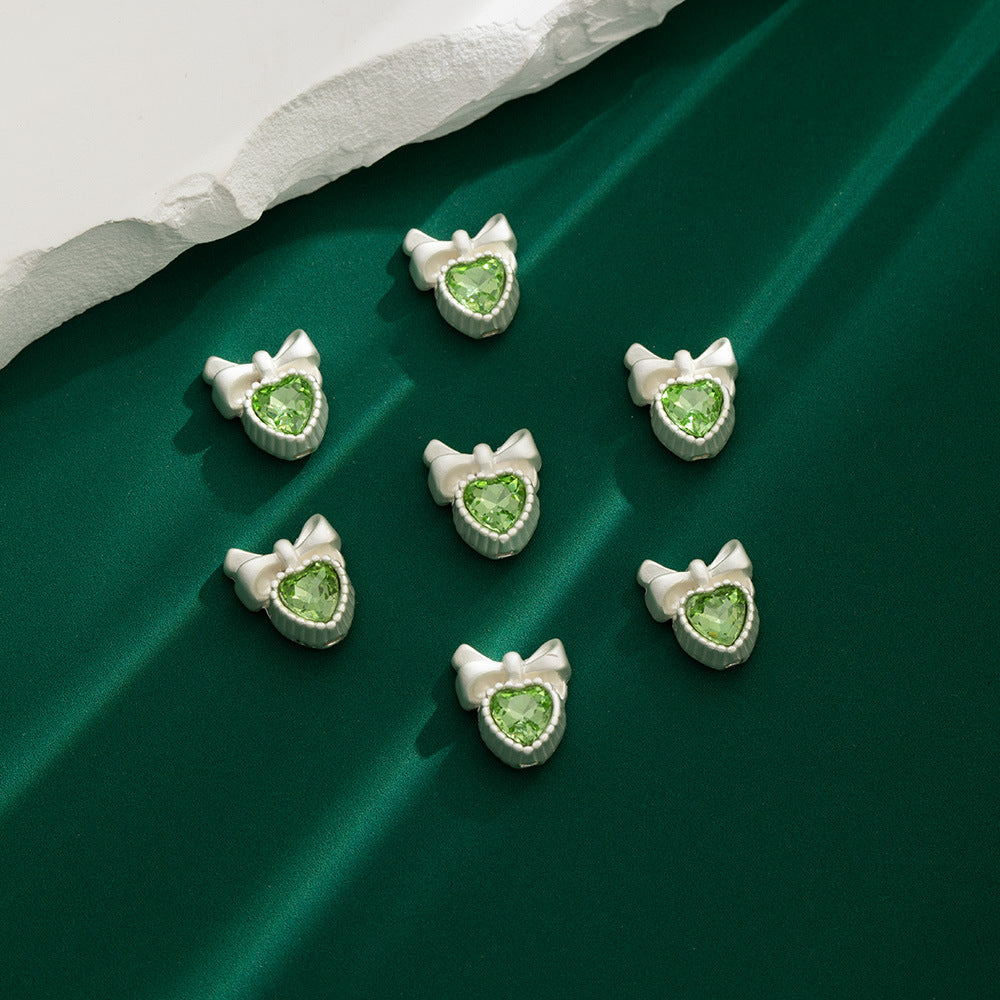 Heart Bow Metal Beads 13mm Rhinestone Accent 10pcs 8